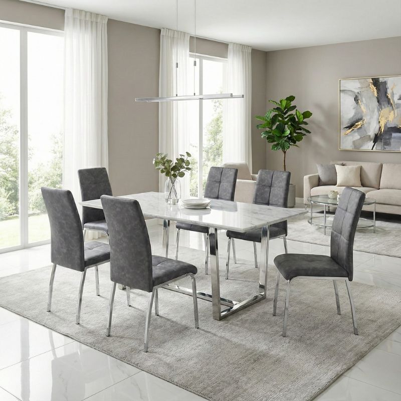 Καρέκλα τραπεζαρίας γκρι PU - μεταλλικό πόδι χρωμίου 3