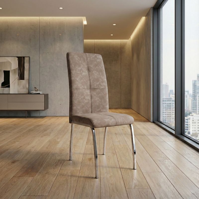 Καρέκλα τραπεζαρίας μπεζ PU - μεταλλικό πόδι χρωμίου 2