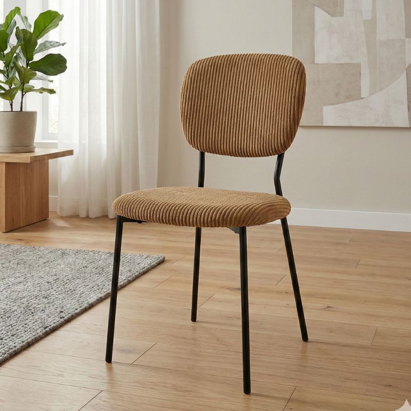 Καρέκλα τραπεζαρίας μουσταρδί ύφασμα - μεταλλικό μαύρο πόδι 2