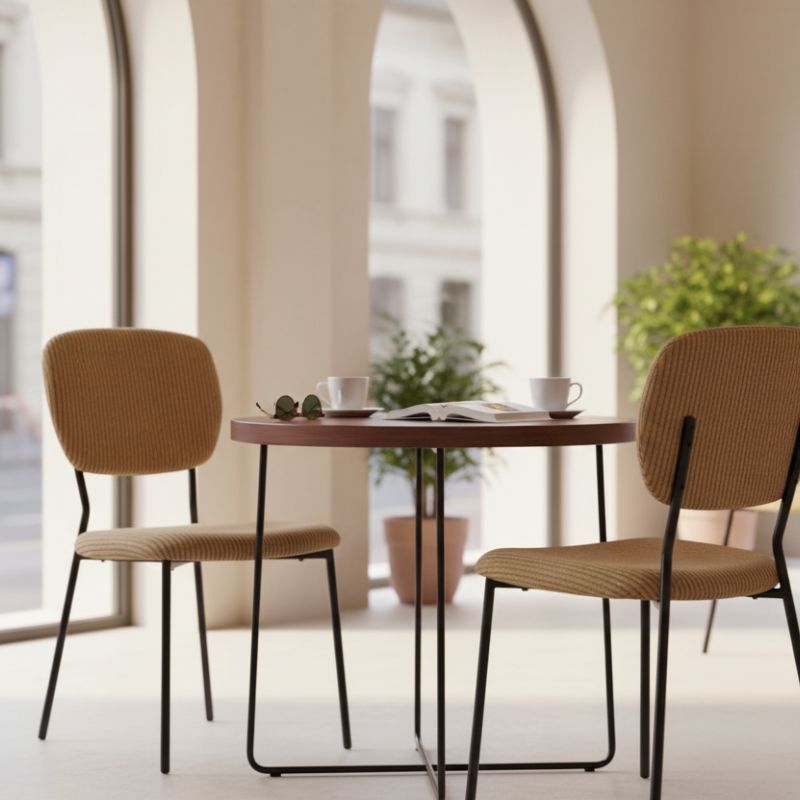 Καρέκλα τραπεζαρίας μουσταρδί ύφασμα - μεταλλικό μαύρο πόδι 4