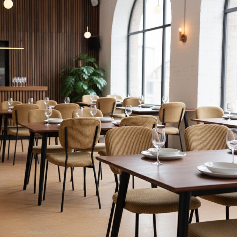 Καρέκλα τραπεζαρίας μουσταρδί ύφασμα - μεταλλικό μαύρο πόδι 5