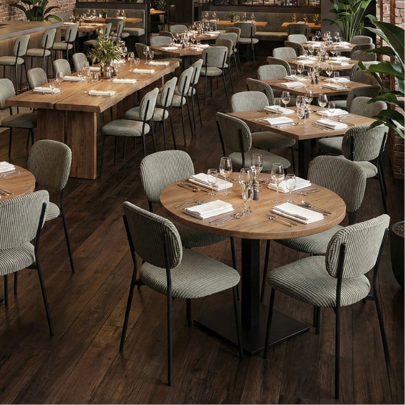 Καρέκλα τραπεζαρίας λαδί ύφασμα - μεταλλικό μαύρο πόδι 4