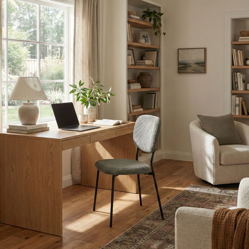 Καρέκλα τραπεζαρίας λαδί ύφασμα - μεταλλικό μαύρο πόδι 5