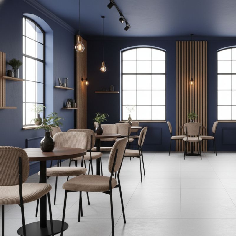 Καρέκλα τραπεζαρίας μόκα ύφασμα - μεταλλικό μαύρο πόδι 4