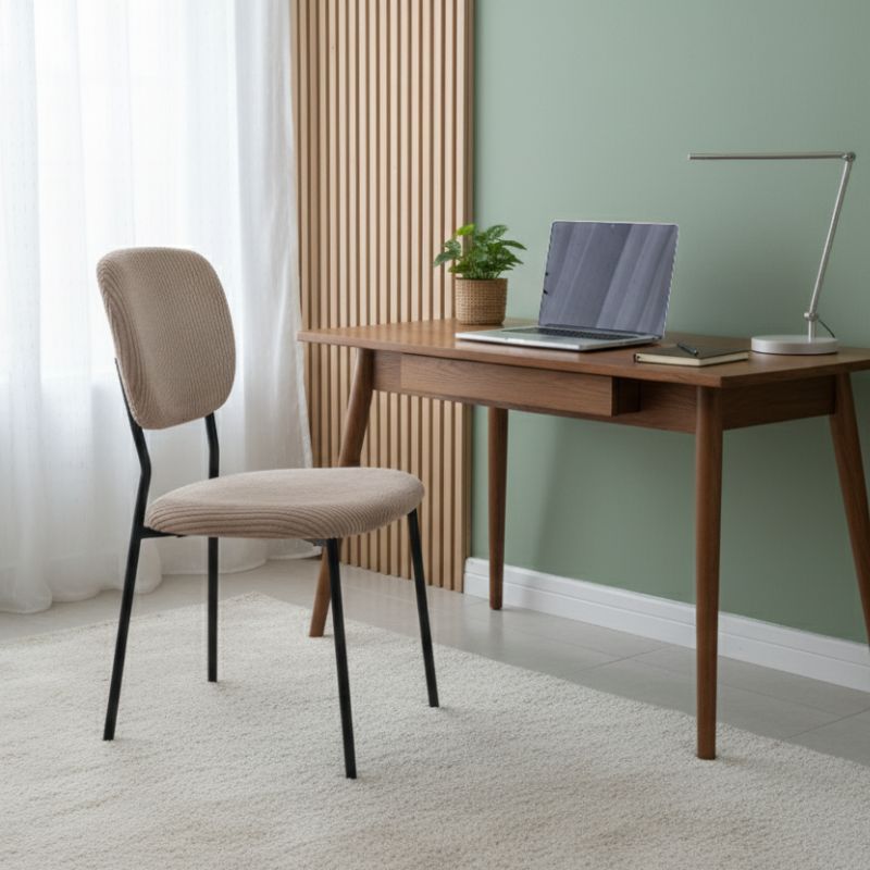 Καρέκλα τραπεζαρίας μόκα ύφασμα - μεταλλικό μαύρο πόδι 5