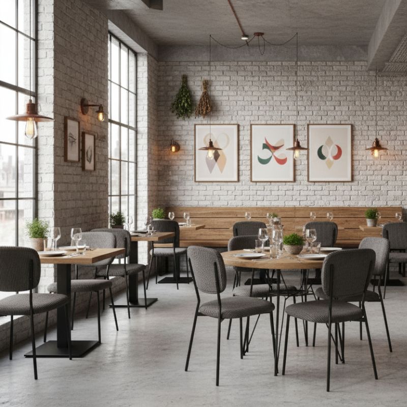 Καρέκλα τραπεζαρίας γκρι ύφασμα - μεταλλικό μαύρο πόδι 4