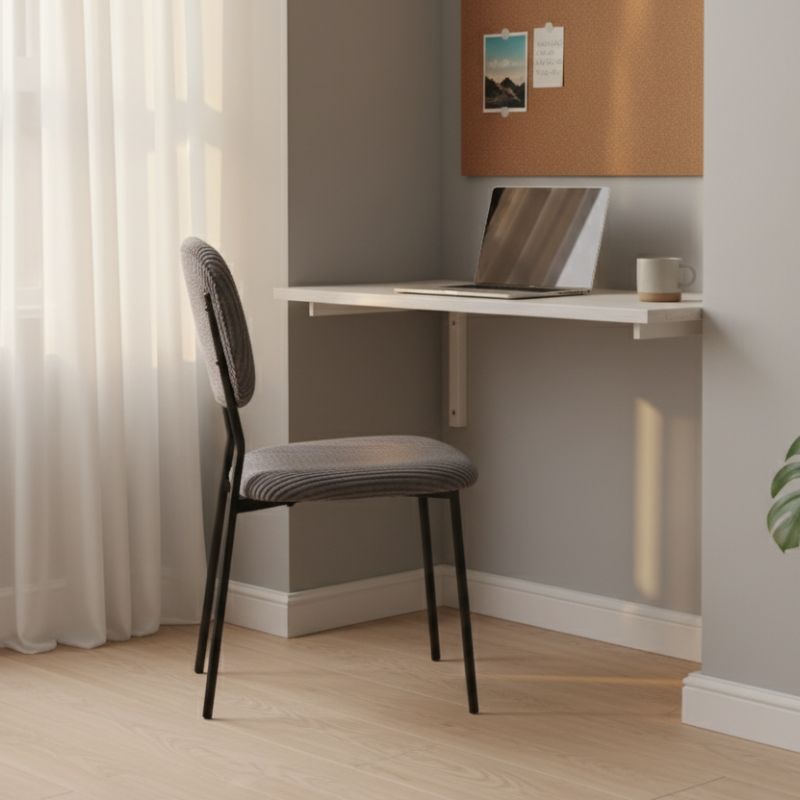 Καρέκλα τραπεζαρίας γκρι ύφασμα - μεταλλικό μαύρο πόδι 5