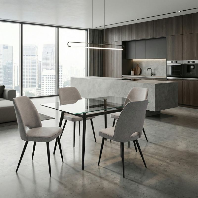 Καρέκλα τραπεζαρίας ανοιχτό μπεζ ύφασμα - μεταλλικό μαύρο πόδι 3