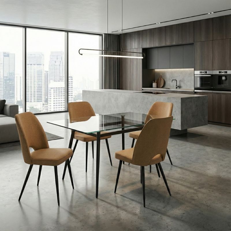 Καρέκλα τραπεζαρίας μουσταρδί ύφασμα - μεταλλικό μαύρο πόδι 3