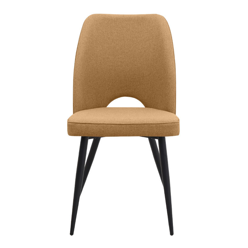 Καρέκλα τραπεζαρίας μουσταρδί ύφασμα - μεταλλικό μαύρο πόδι 5