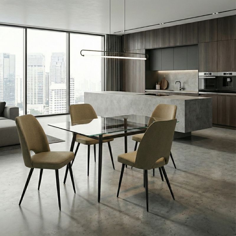 Καρέκλα τραπεζαρίας λαδί ύφασμα - μεταλλικό μαύρο πόδι 3