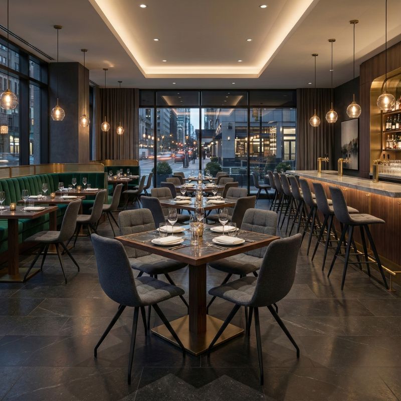 Καρέκλα τραπεζαρίας γκρι ύφασμα - μεταλλικό μαύρο πόδι 4