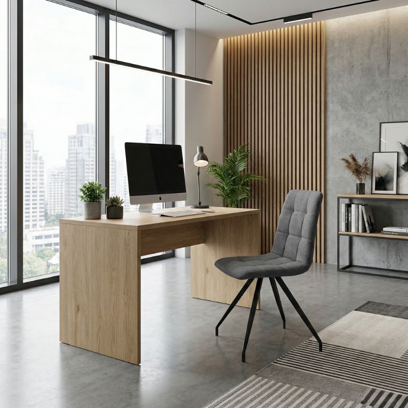 Καρέκλα τραπεζαρίας γκρι ύφασμα - μεταλλικό μαύρο πόδι 5