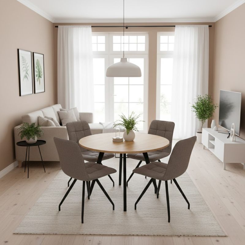 Καρέκλα τραπεζαρίας ανοιχτό μπεζ ύφασμα - μεταλλικό μαύρο πόδι 3