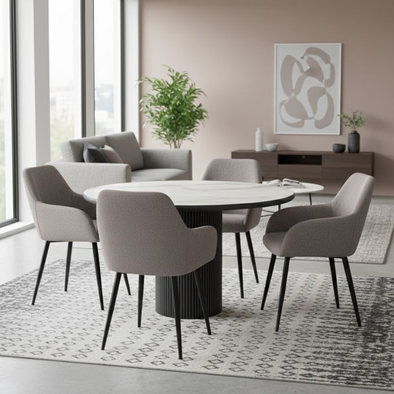 Πολυθρόνα τραπεζαρίας ανοιχτό μπεζ ύφασμα - μεταλλικό μαύρο πόδι 3