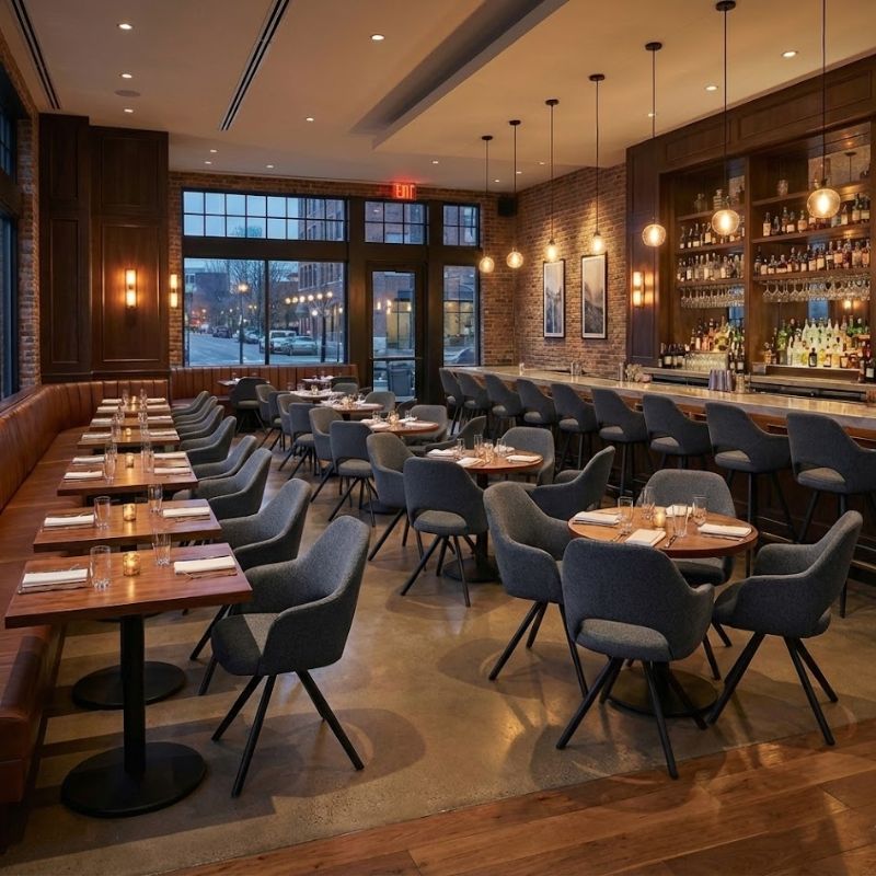 Πολυθρόνα τραπεζαρίας γκρι ύφασμα - μεταλλικό μαύρο πόδι 4