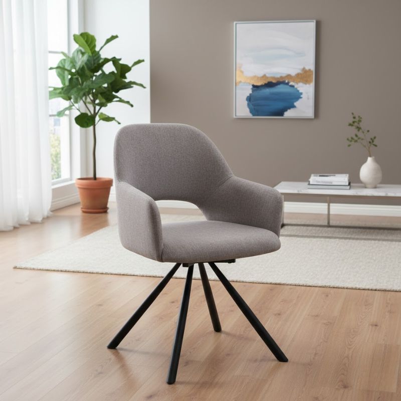 Πολυθρόνα τραπεζαρίας ανοιχτό μπεζ ύφασμα - μεταλλικό μαύρο πόδι 2