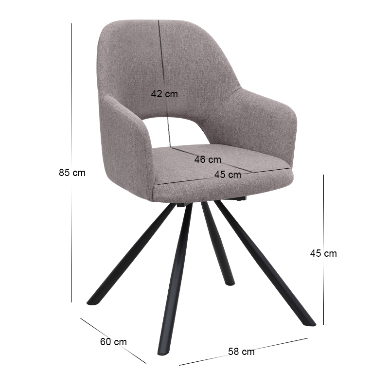 Πολυθρόνα τραπεζαρίας ανοιχτό μπεζ ύφασμα - μεταλλικό μαύρο πόδι 12