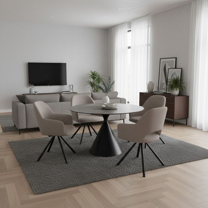 Πολυθρόνα τραπεζαρίας ανοιχτό μπεζ ύφασμα - μεταλλικό μαύρο πόδι 3