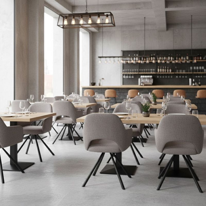 Πολυθρόνα τραπεζαρίας ανοιχτό μπεζ ύφασμα - μεταλλικό μαύρο πόδι 4