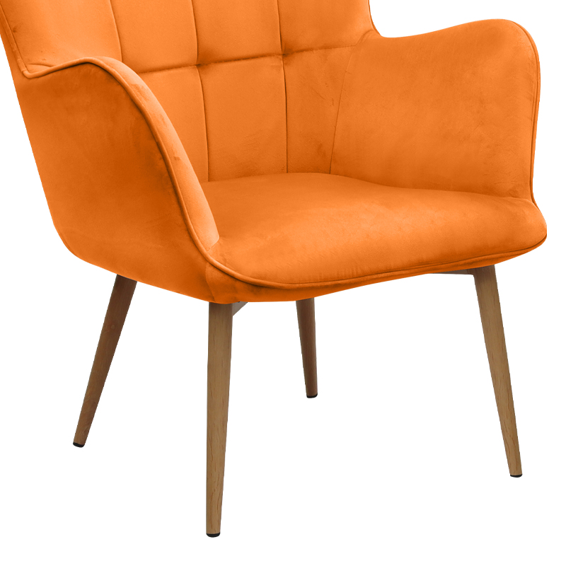 Πολυθρόνα - Μπερζέρα με υποπόδιο κροκί βελούδο - μεταλλικό πόδι χρώμα φυσικό 10