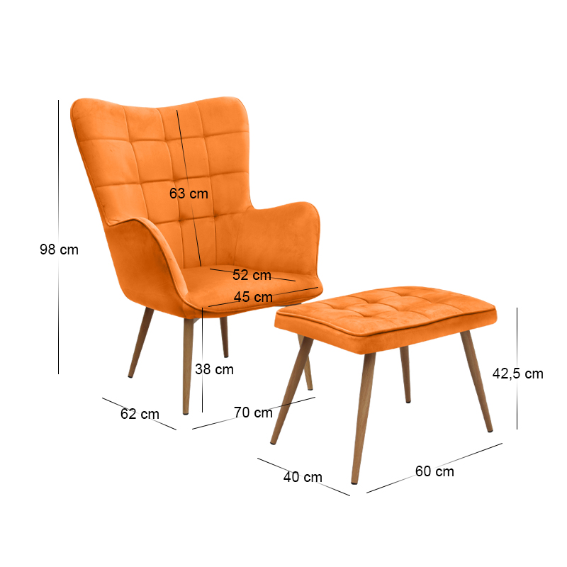 Πολυθρόνα - Μπερζέρα με υποπόδιο κροκί βελούδο - μεταλλικό πόδι χρώμα φυσικό 11