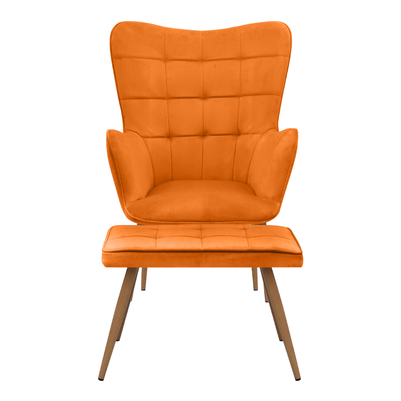 Πολυθρόνα - Μπερζέρα με υποπόδιο κροκί βελούδο - μεταλλικό πόδι χρώμα φυσικό 4