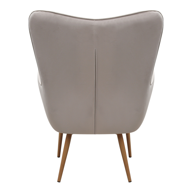 Πολυθρόνα - Μπερζέρα με υποπόδιο μπεζ βελούδο - μεταλλικό πόδι χρώμα φυσικό 6