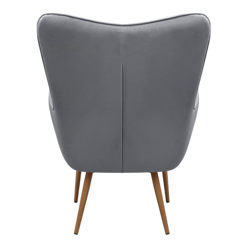 Πολυθρόνα - Μπερζέρα με υποπόδιο γκρι βελούδο - μεταλλικό πόδι χρώμα φυσικό 6