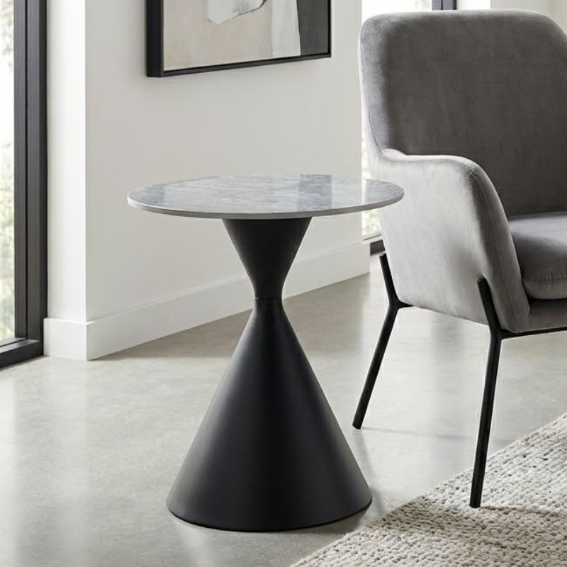 Τραπεζάκι βοηθητικό - μέταλλο χρώμα γκρι εφέ μαρμάρου - μαύρο Ø50x56εκ.