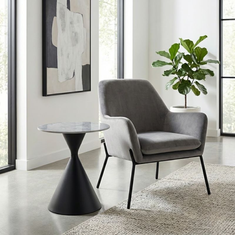 Τραπεζάκι βοηθητικό - μέταλλο χρώμα γκρι εφέ μαρμάρου - μαύρο Ø50x56εκ. 2