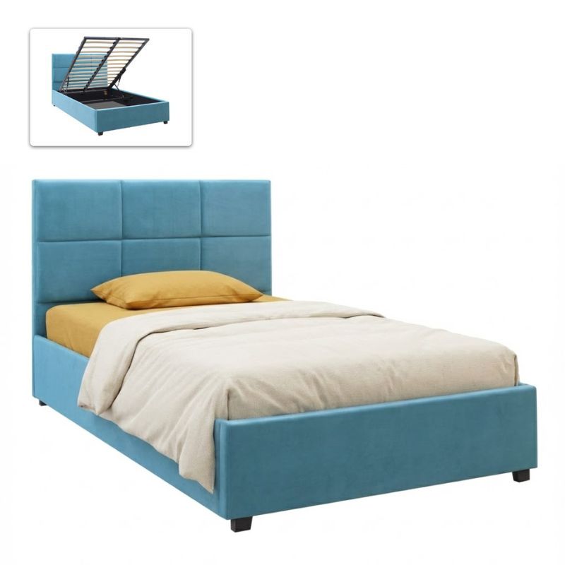 Κρεβάτι Kingston Megapap βελούδινο με αποθηκευτικό χώρο χρώμα γαλάζιο 120x200εκ.
