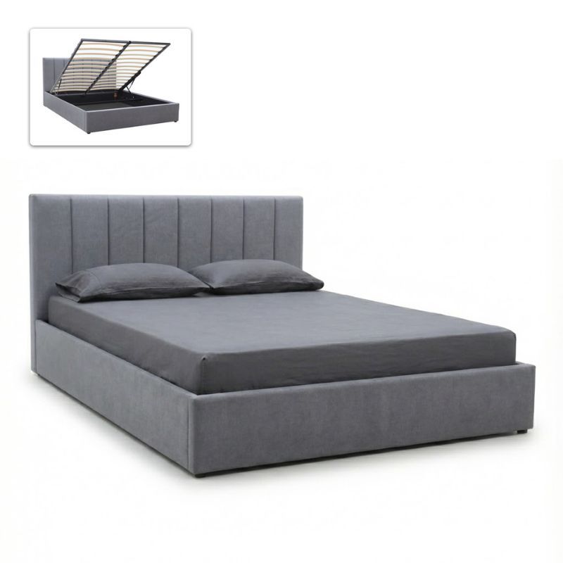 Κρεβάτι Renata Megapap υφασμάτινο με αποθηκευτικό χώρο χρώμα γκρι 160x200εκ.