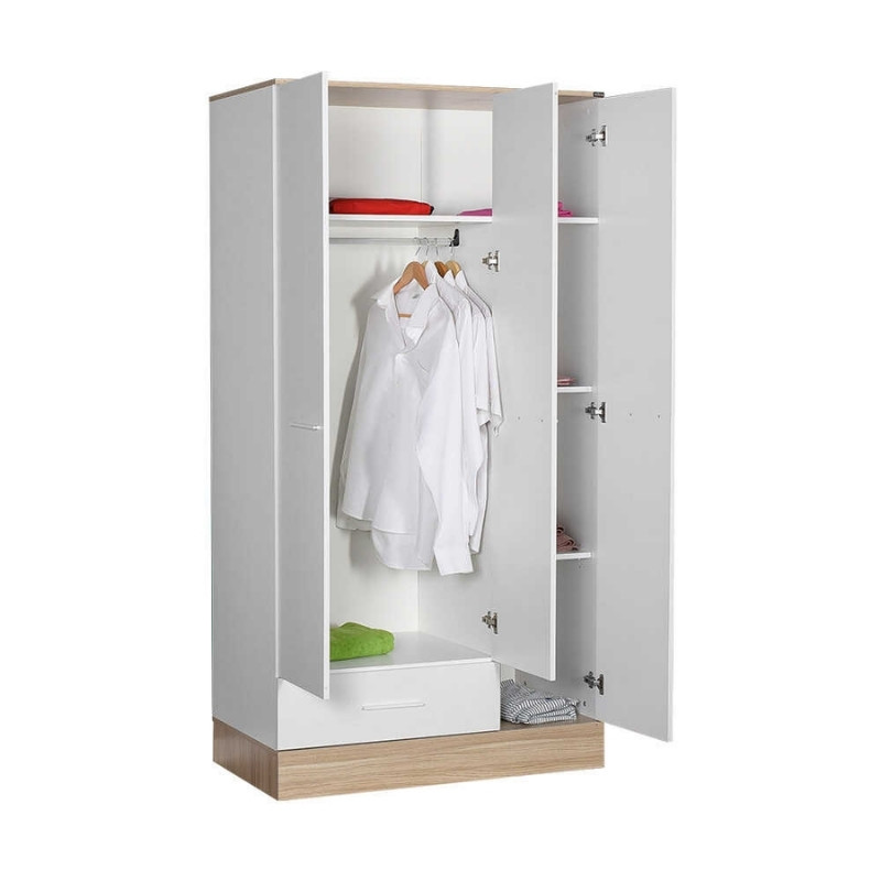 Ντουλάπα ρούχων τρίφυλλη με συρτάρια χρώμα λευκό 3