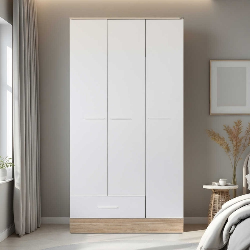 Ντουλάπα ρούχων τρίφυλλη με συρτάρια χρώμα λευκό 4