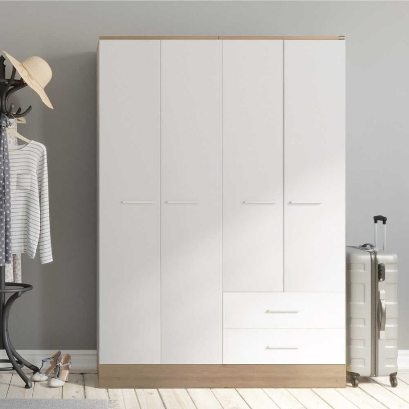 Ντουλάπα ρούχων τετράφυλλη με συρτάρια χρώμα λευκό 3