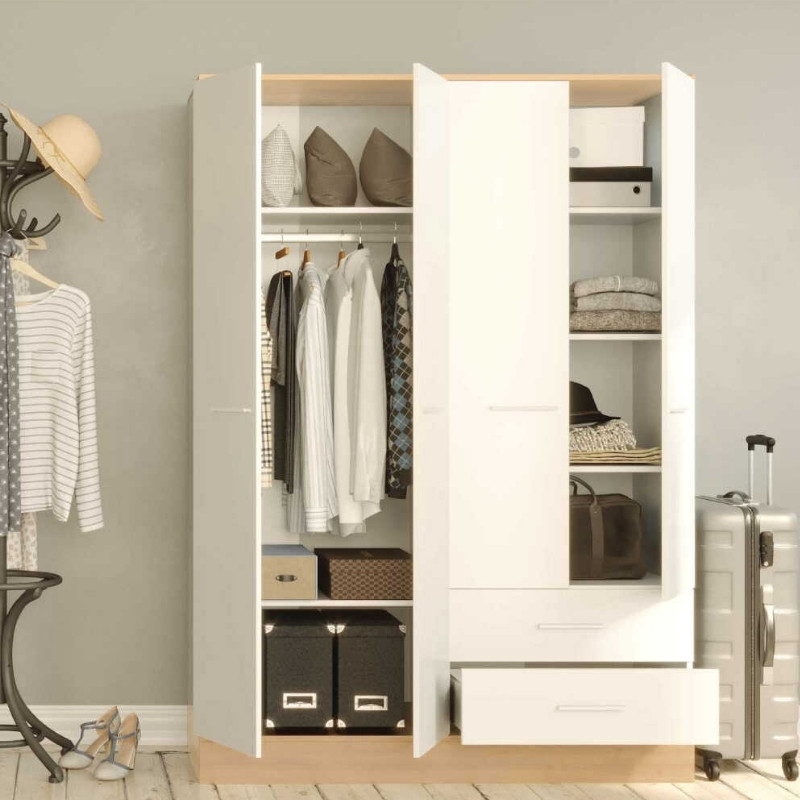 Ντουλάπα ρούχων τετράφυλλη με συρτάρια χρώμα λευκό 4