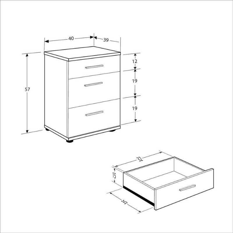 Κομοδίνο - Συρταριέρα γραφείου Trendline Megapap χρώμα λευκό 40x39x57εκ. 5