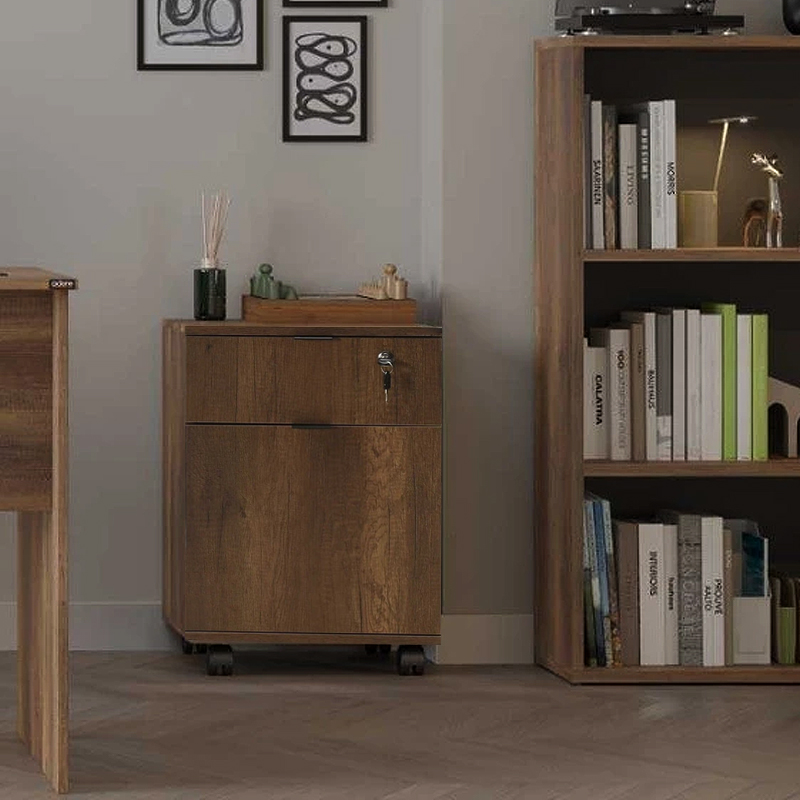 Συρταριέρα γραφείου τροχήλατη χρώμα καρυδί 3