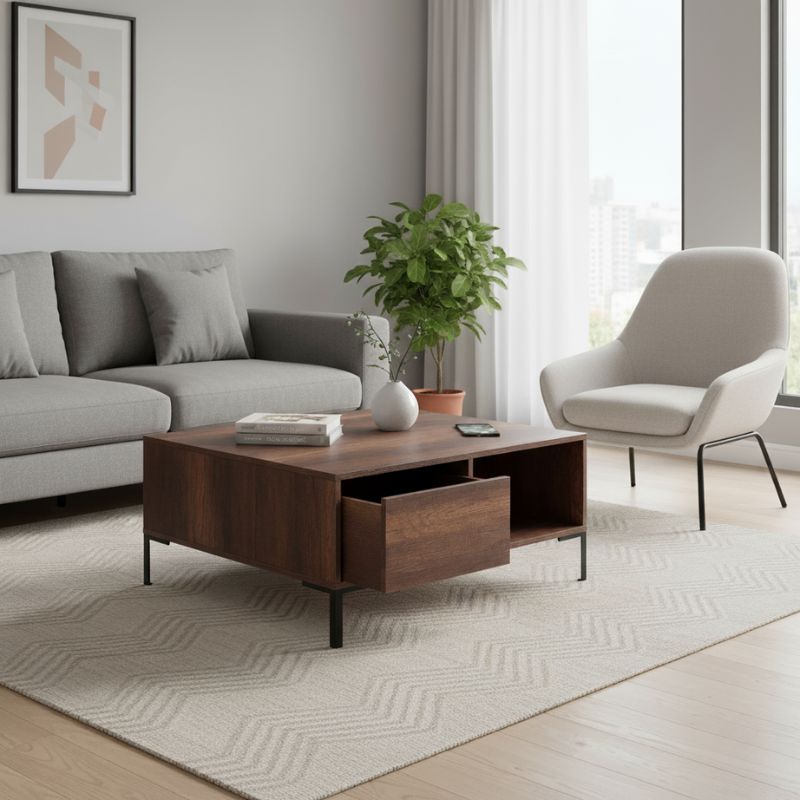 Τραπεζάκι σαλονιού Slide Megapap χρώμα καρυδί 90x90x42εκ. 3