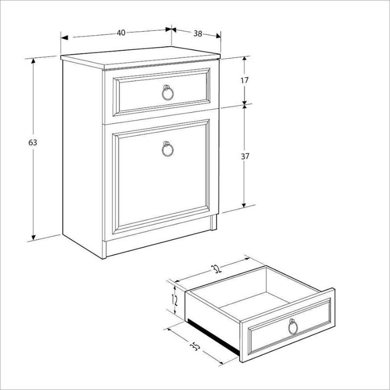 Κομοδίνο Hampton Megapap χρώμα λευκό 40x38x63εκ. 7