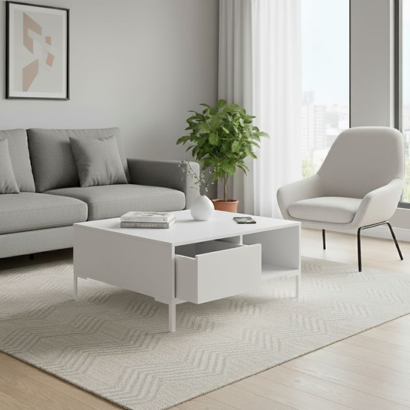 Τραπεζάκι σαλονιού Slide Megapap χρώμα λευκό 90x90x42εκ. 3