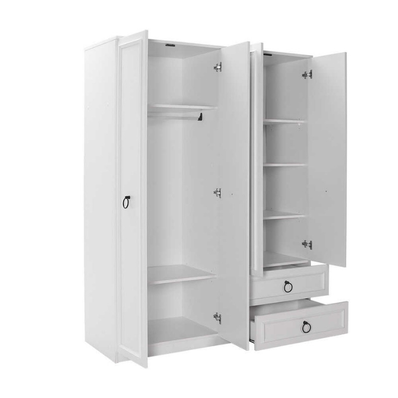 Ντουλάπα ρούχων τετράφυλλη με συρτάρια χρώμα λευκό 4