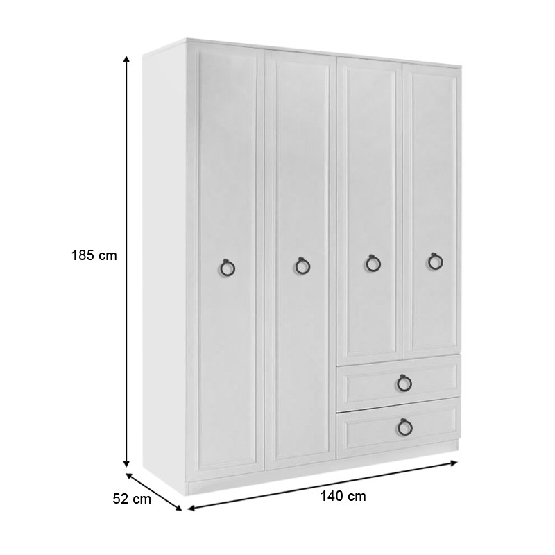 Ντουλάπα ρούχων τετράφυλλη με συρτάρια χρώμα λευκό 6