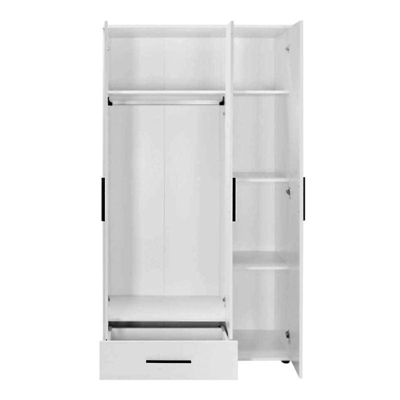 Ντουλάπα ρούχων τρίφυλλη με συρτάρια χρώμα λευκό 4