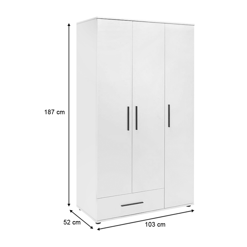 Ντουλάπα ρούχων τρίφυλλη με συρτάρια χρώμα λευκό 5