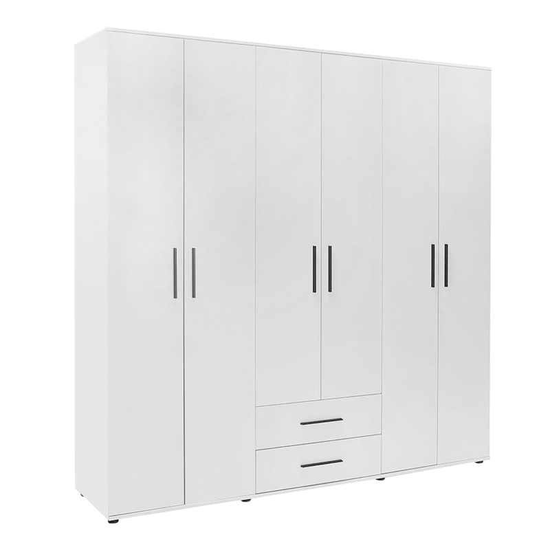 Ντουλάπα ρούχων εξάφυλλη με συρτάρια χρώμα λευκό