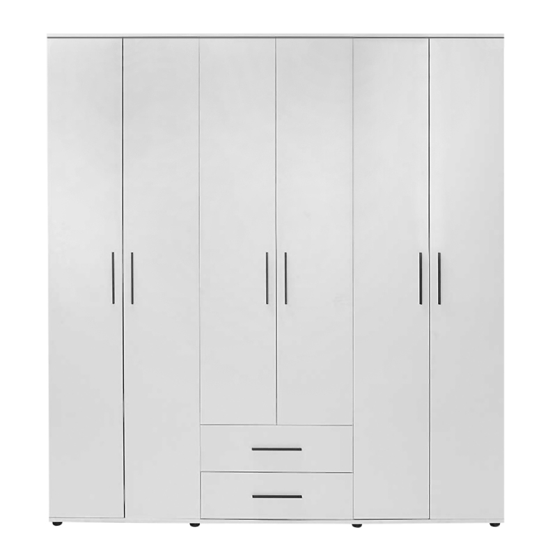 Ντουλάπα ρούχων εξάφυλλη με συρτάρια χρώμα λευκό 3