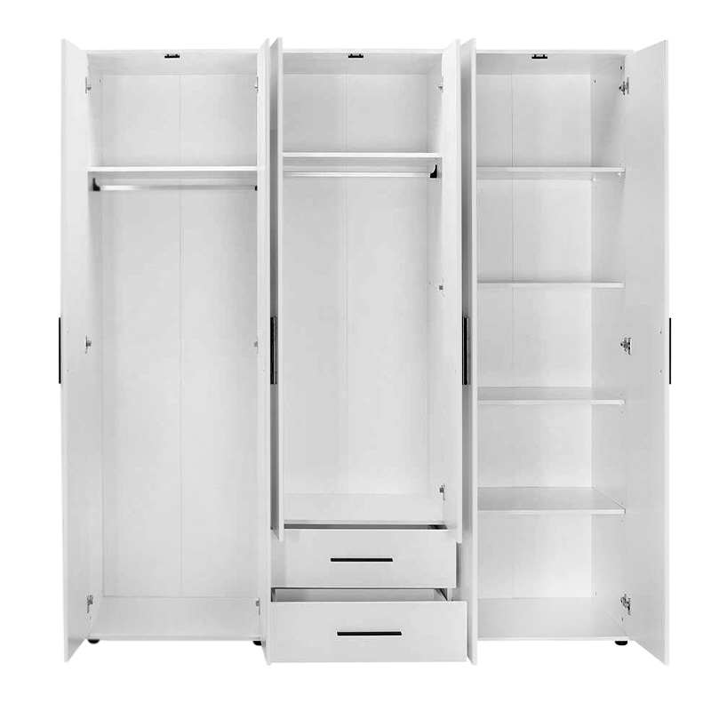 Ντουλάπα ρούχων εξάφυλλη με συρτάρια χρώμα λευκό 4