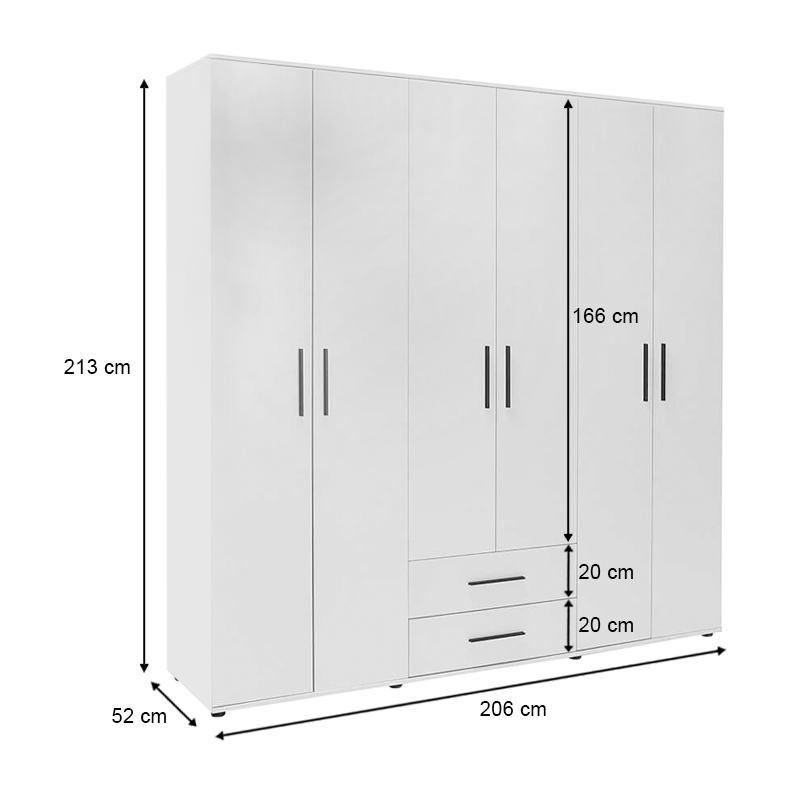 Ντουλάπα ρούχων εξάφυλλη με συρτάρια χρώμα λευκό 5